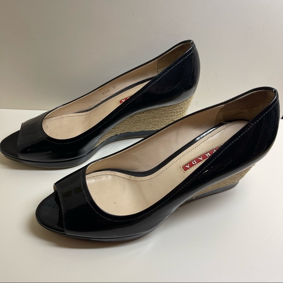 Prada Patent Leather Peep Toe Wedges Size 38 - Picture 3 of 5